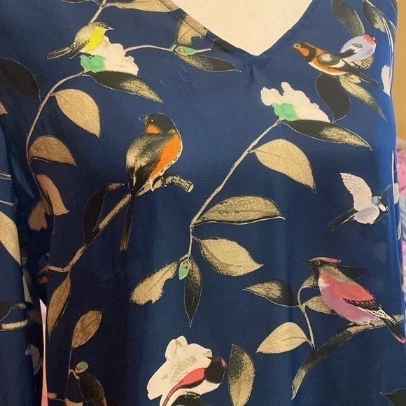 Zara M Bird print satin blouse work wear formal shirt - Picture 3 of 8